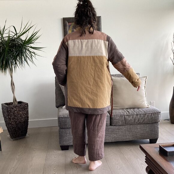 100% CottonLinen Patchwork Quilted Versatile Autumn/Winter Coat, OS,Fall Colors - Picture 2 of 15